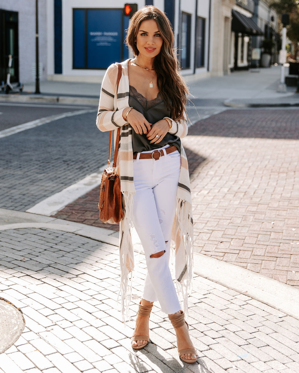 Jed Cotton Blend Striped Fringe Cardigan - Blush Combo Ins Street