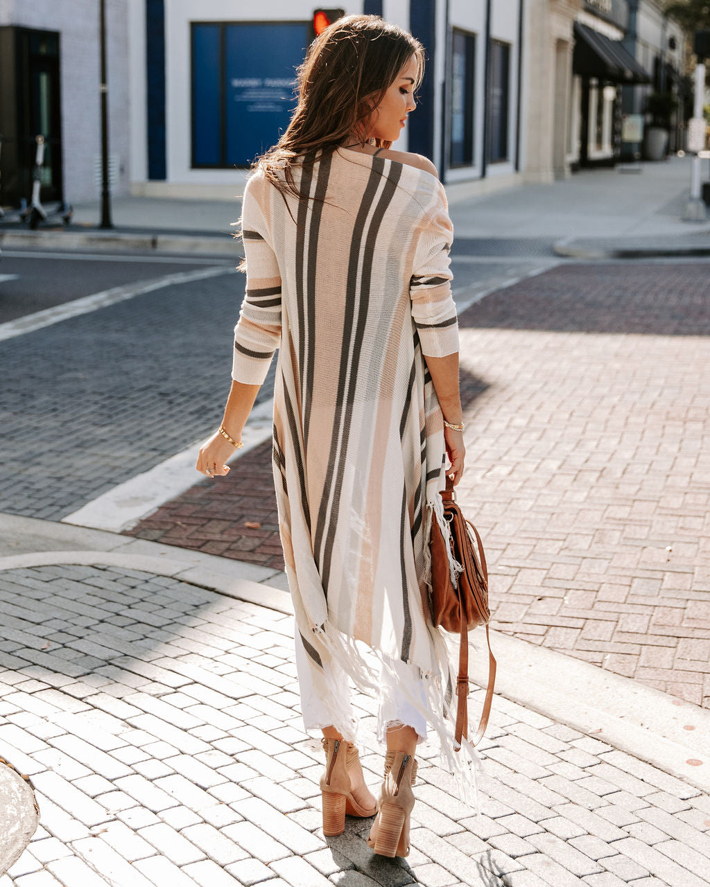 Jed Cotton Blend Striped Fringe Cardigan - Blush Combo Ins Street