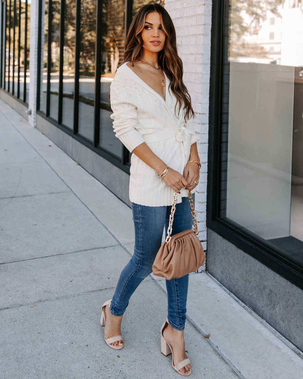 Thoughts Of You Pearl Embellished Tie Cardigan - Ivory - FINAL SALE ON T-001