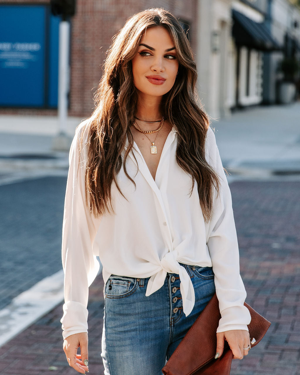 Attention To Detail Button Down Tie Blouse - White - FINAL SALE InsStreet