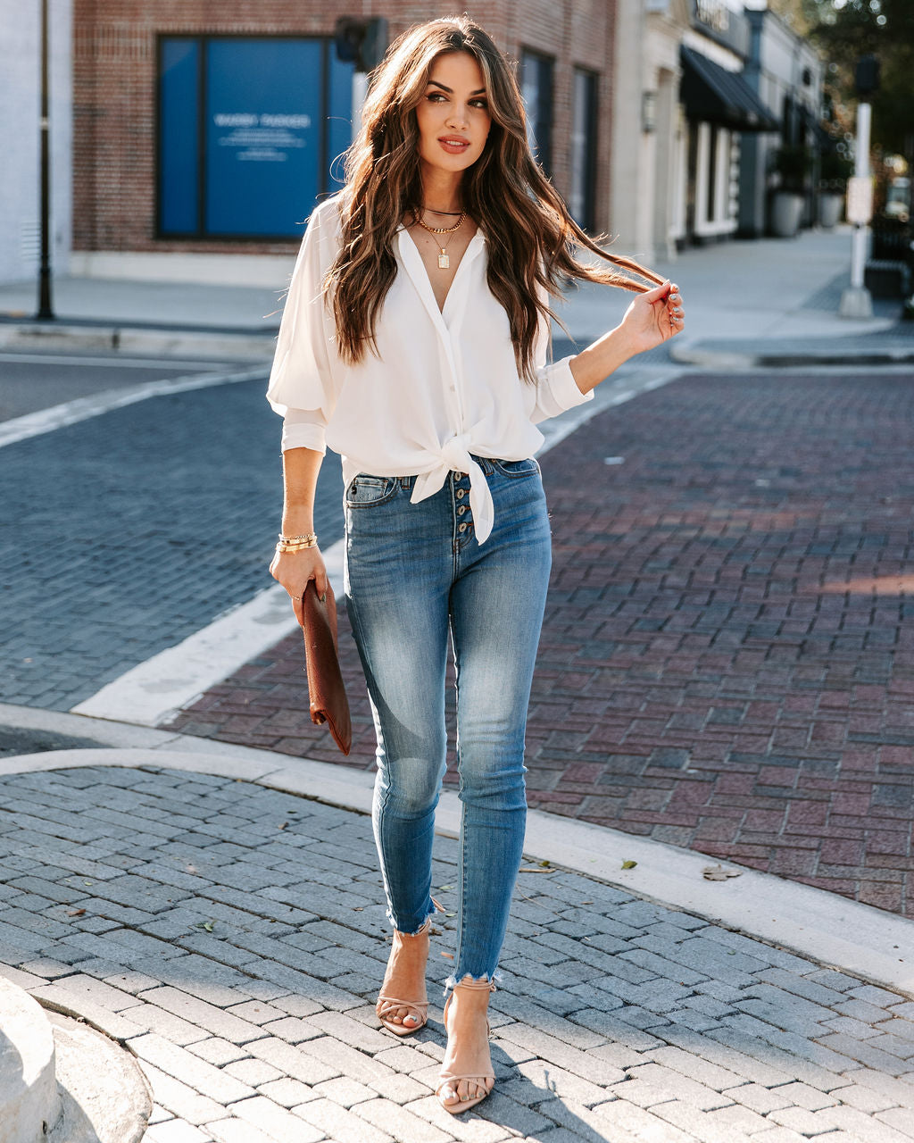 Attention To Detail Button Down Tie Blouse - White - FINAL SALE InsStreet