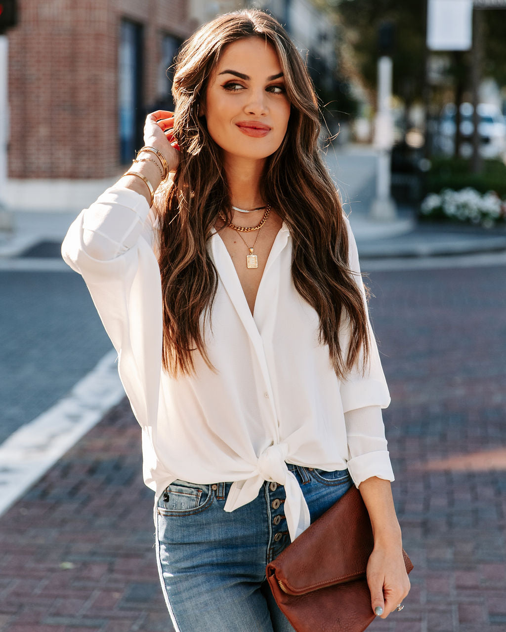 Attention To Detail Button Down Tie Blouse - White - FINAL SALE InsStreet