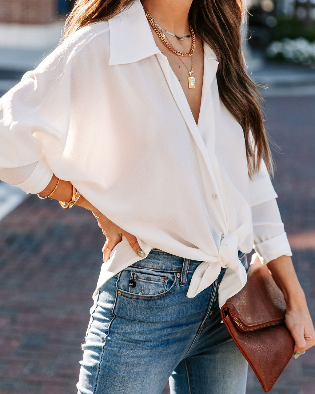 Attention To Detail Button Down Tie Blouse - White - FINAL SALE InsStreet