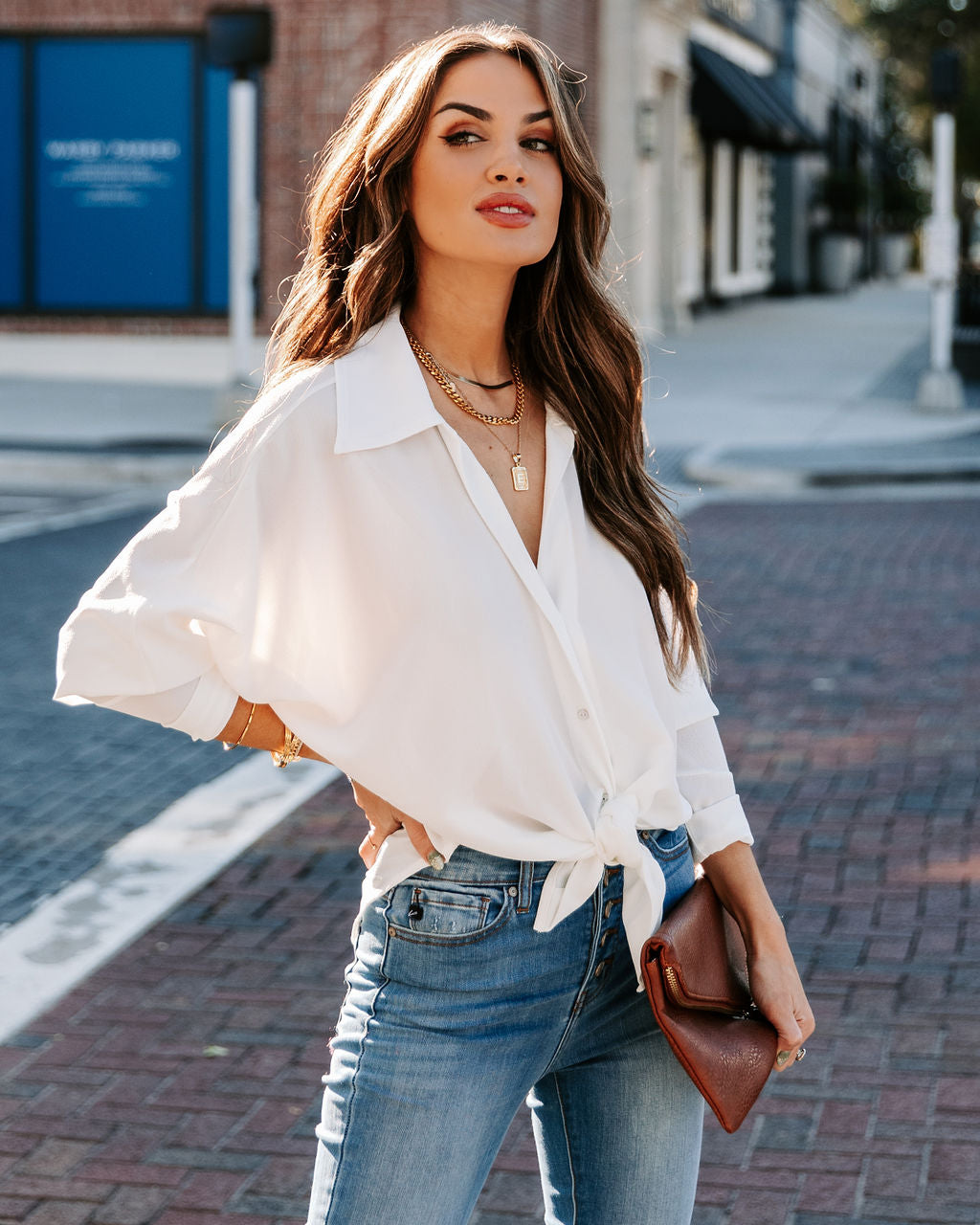 Attention To Detail Button Down Tie Blouse - White - FINAL SALE InsStreet