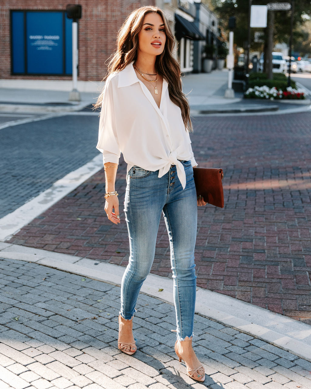 Attention To Detail Button Down Tie Blouse - White - FINAL SALE InsStreet