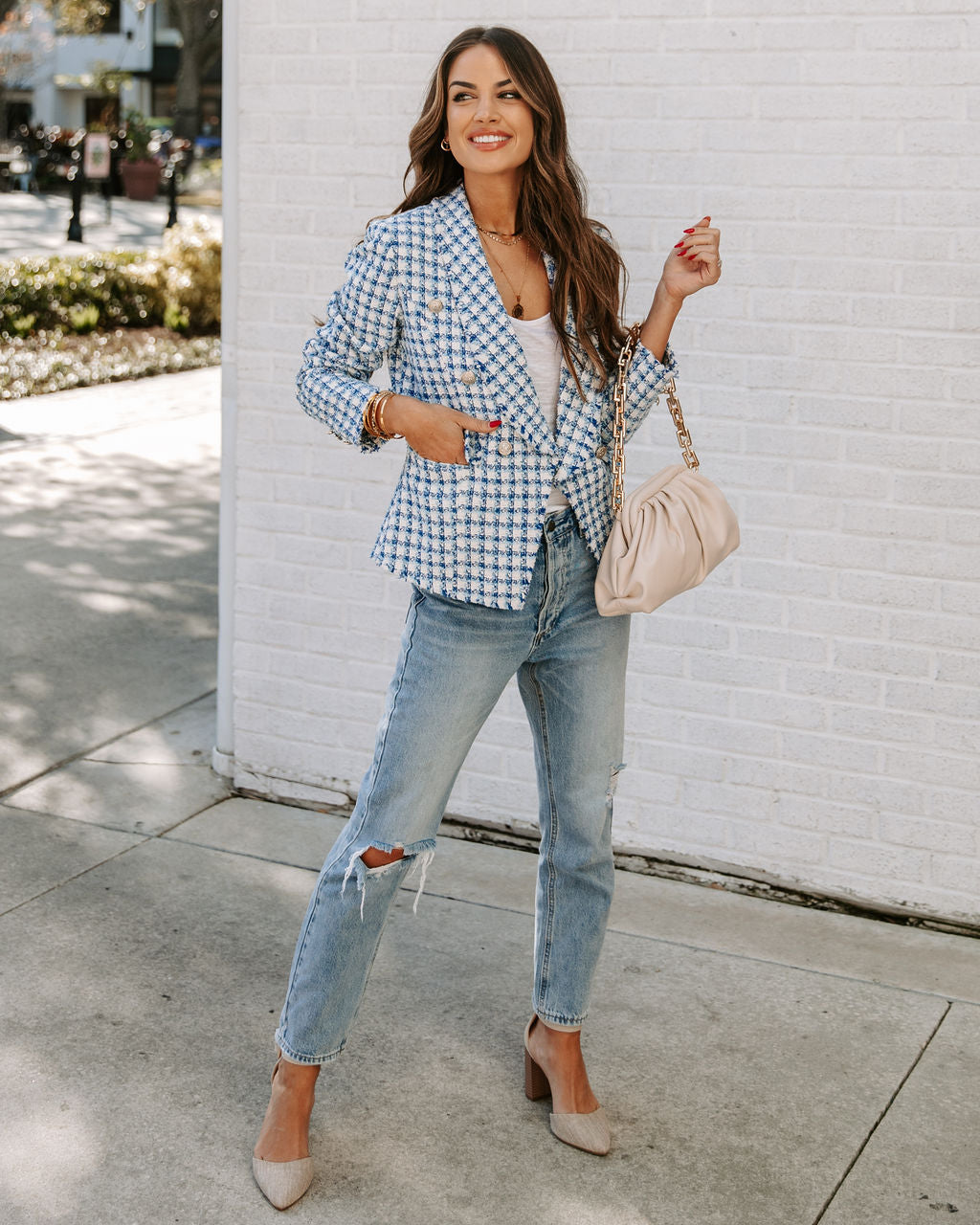 Lindell Pocketed Tweed Blazer - Blue Ins Street