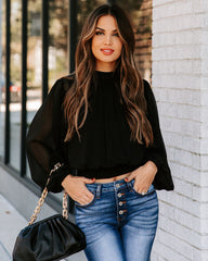 Marquee Mock Neck Billowed Blouse - Black Ins Street