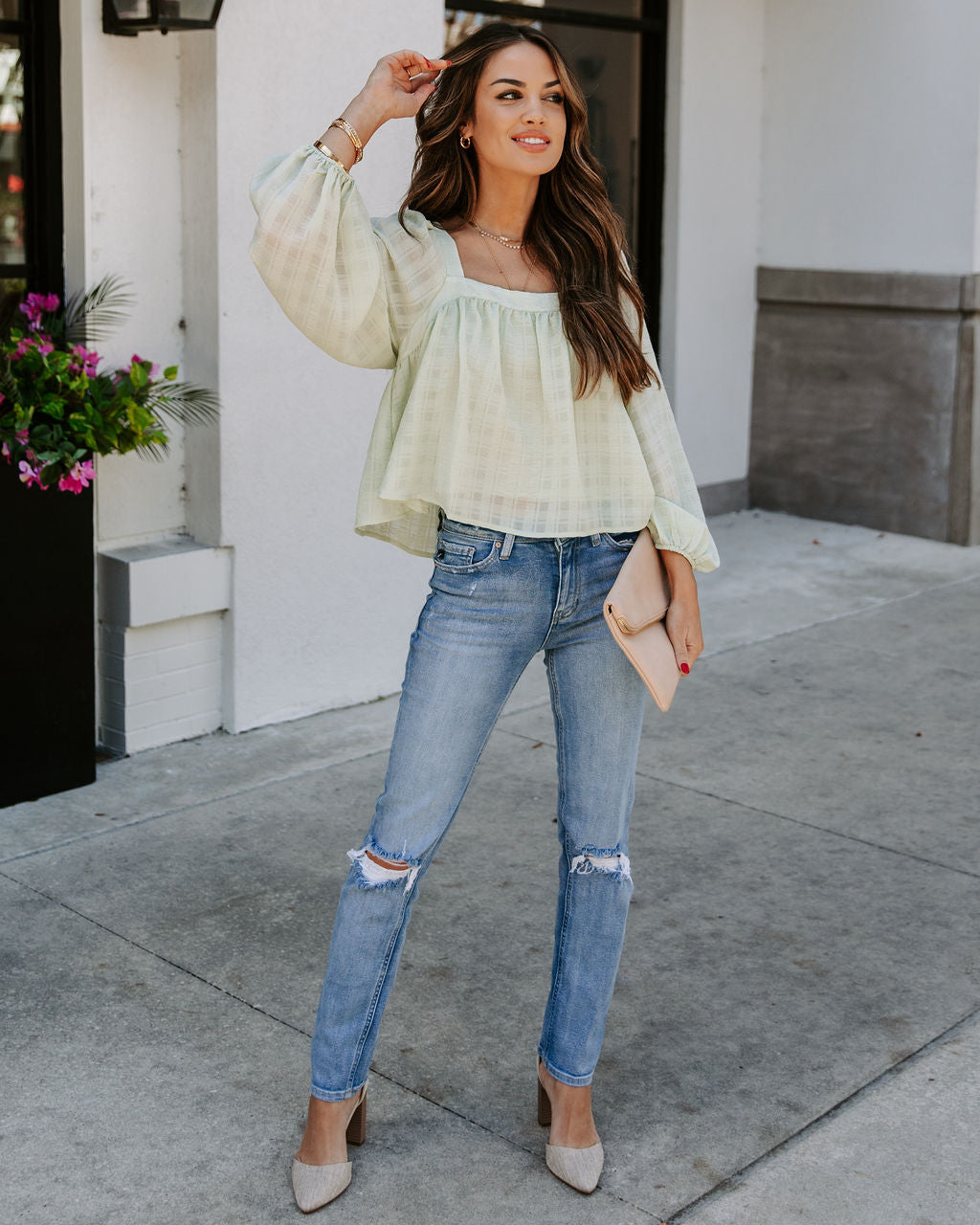 Indra Square Neck Crop Blouse - Sage Ins Street