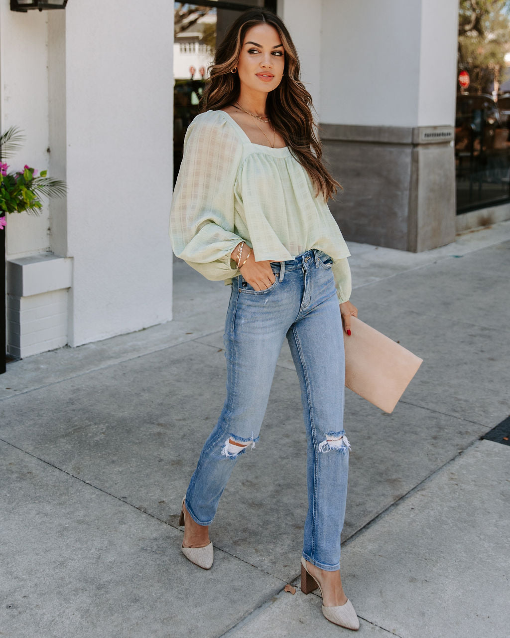 Indra Square Neck Crop Blouse - Sage Ins Street