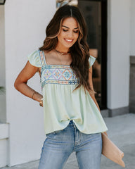 Granite Embroidered Babydoll Top - Mint Ins Street