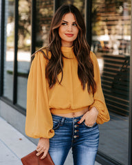 Marquee Mock Neck Billowed Blouse - Mustard Ins Street