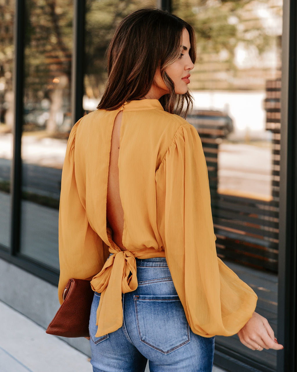 Marquee Mock Neck Billowed Blouse - Mustard Ins Street