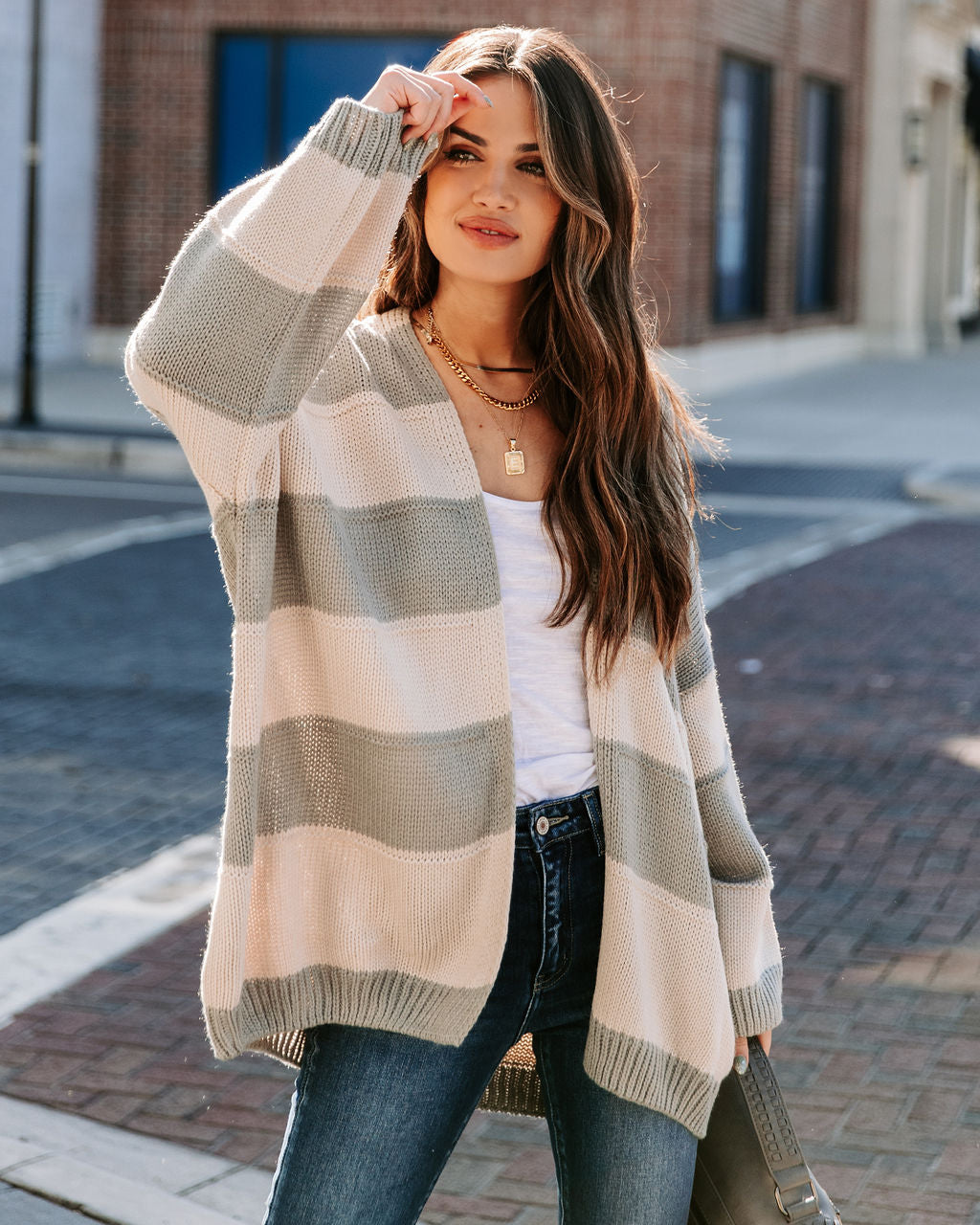 Wildan Striped Knit Cardigan - Grey Ins Street