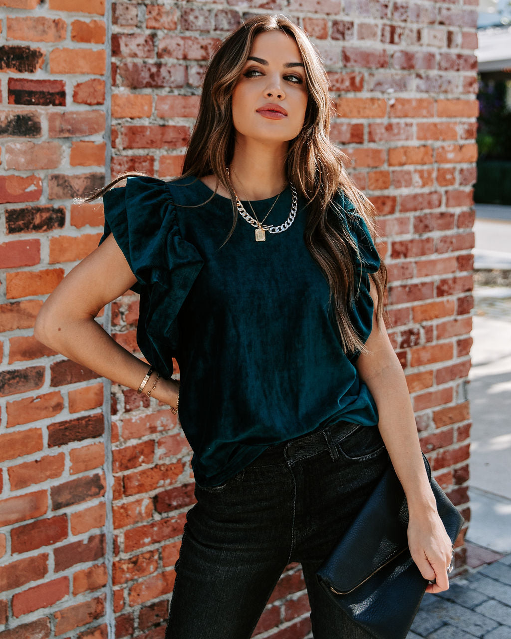 Baron Ribbed Velvet Top - Teal InsStreet