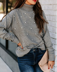 Barri Embellished Turtleneck Sweater - Heather Grey InsStreet