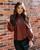 Akira Button Down Faux Leather Top - Brown FATE-001