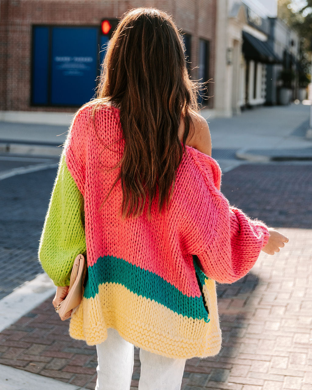 Courage Pocketed Colorblock Knit Cardigan - Bright Pink Multi - FINAL SALE LIST-001