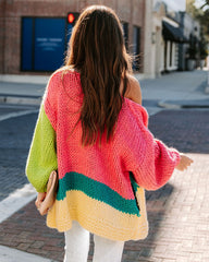 Courage Pocketed Colorblock Knit Cardigan - Bright Pink Multi - FINAL SALE LIST-001