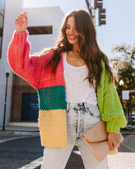 Courage Pocketed Colorblock Knit Cardigan - Bright Pink Multi - FINAL SALE LIST-001