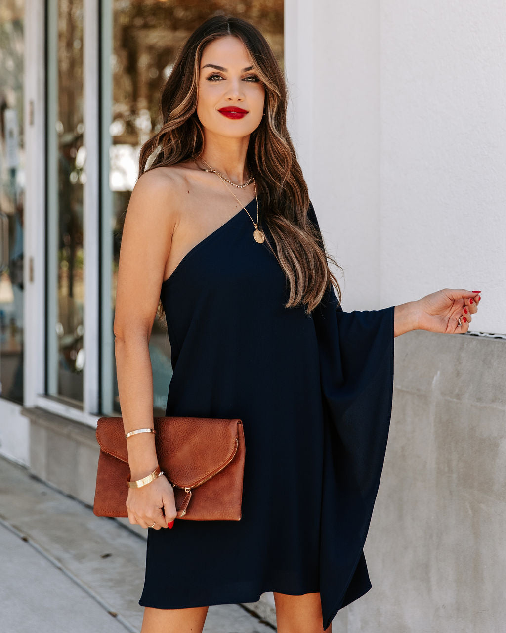 Side To Side One Shoulder Statement Dress - Navy Ins Street