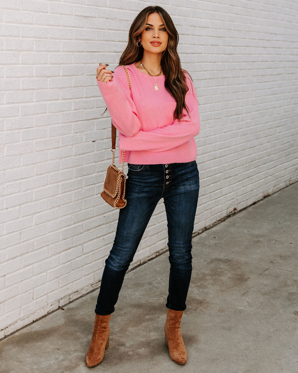 Slippery Slope Crop Knit Sweater - Pink - FINAL SALE Ins Street