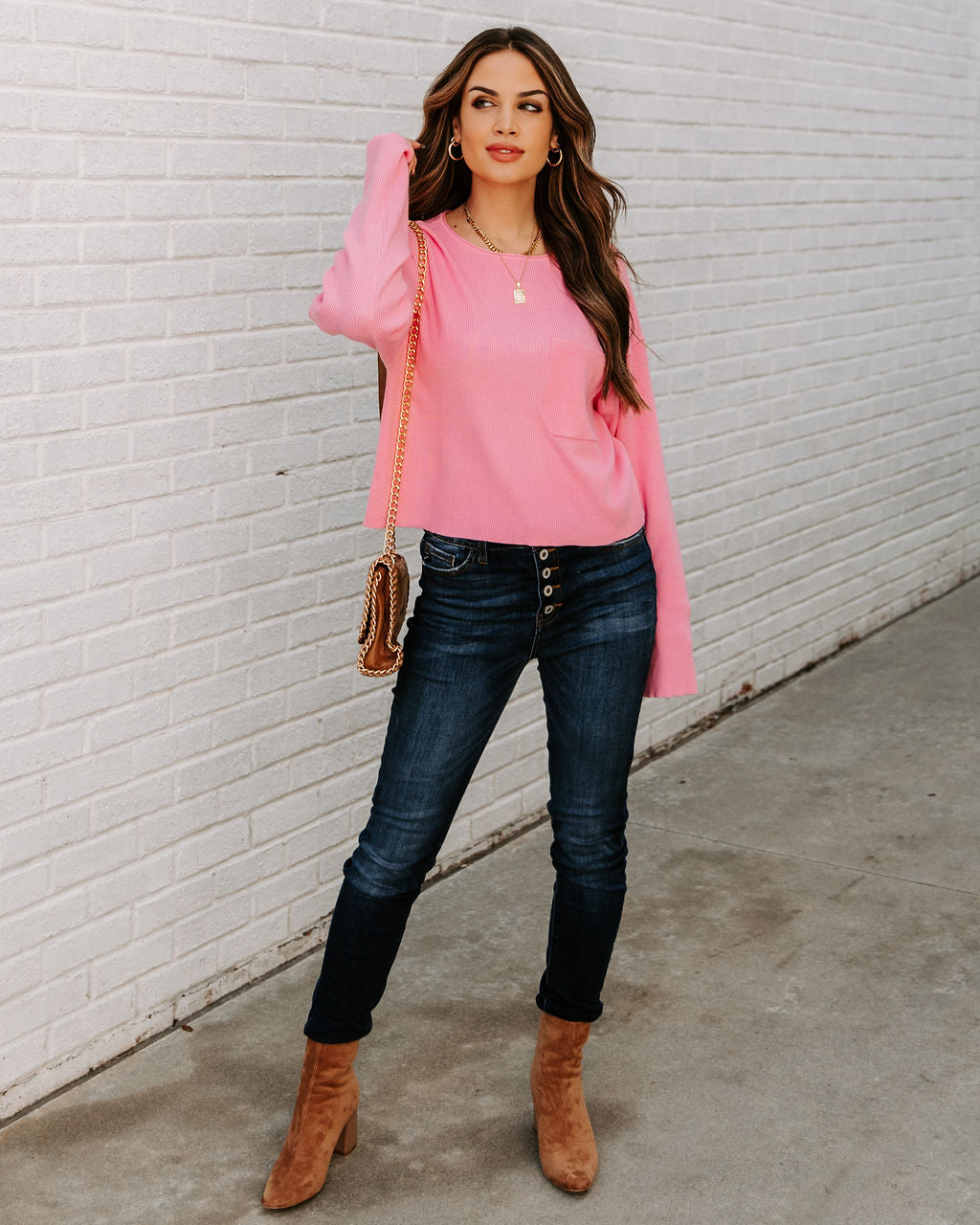 Slippery Slope Crop Knit Sweater - Pink - FINAL SALE Ins Street