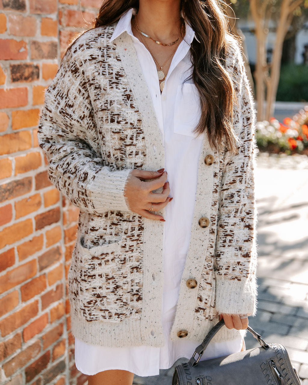 Lamara Pocketed Button Front Knit Cardigan - Bone Ins Street