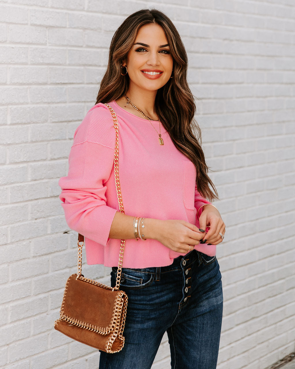 Slippery Slope Crop Knit Sweater - Pink - FINAL SALE Ins Street