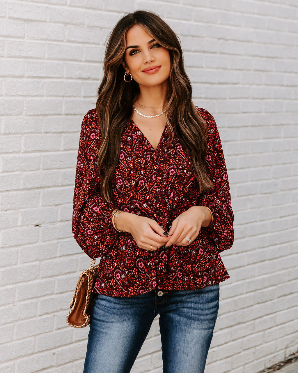 Us Forever Paisley Tie Front Peplum Blouse - FINAL SALE SKIE-001