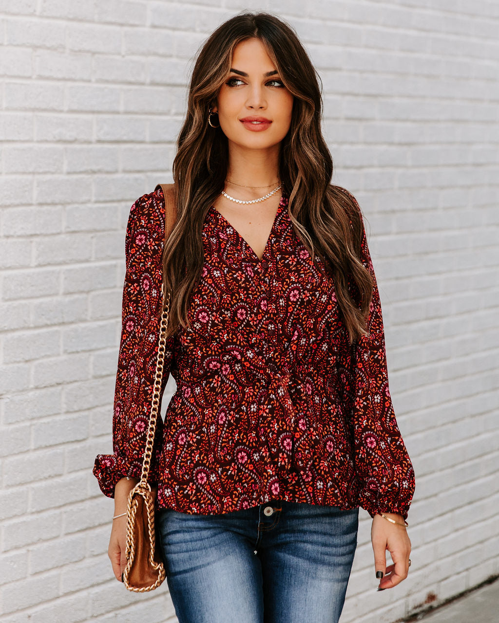 Us Forever Paisley Tie Front Peplum Blouse - FINAL SALE SKIE-001