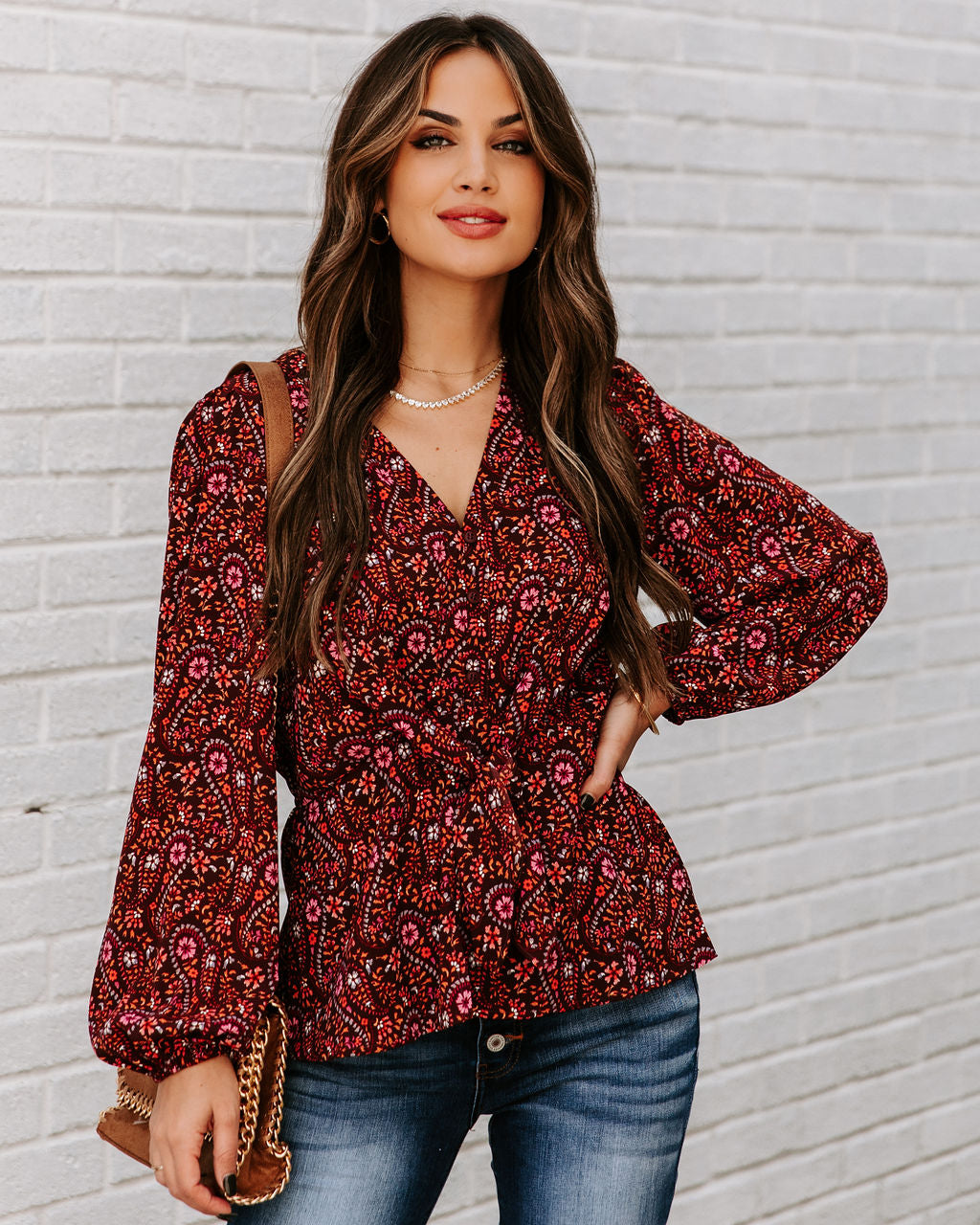 Us Forever Paisley Tie Front Peplum Blouse - FINAL SALE SKIE-001