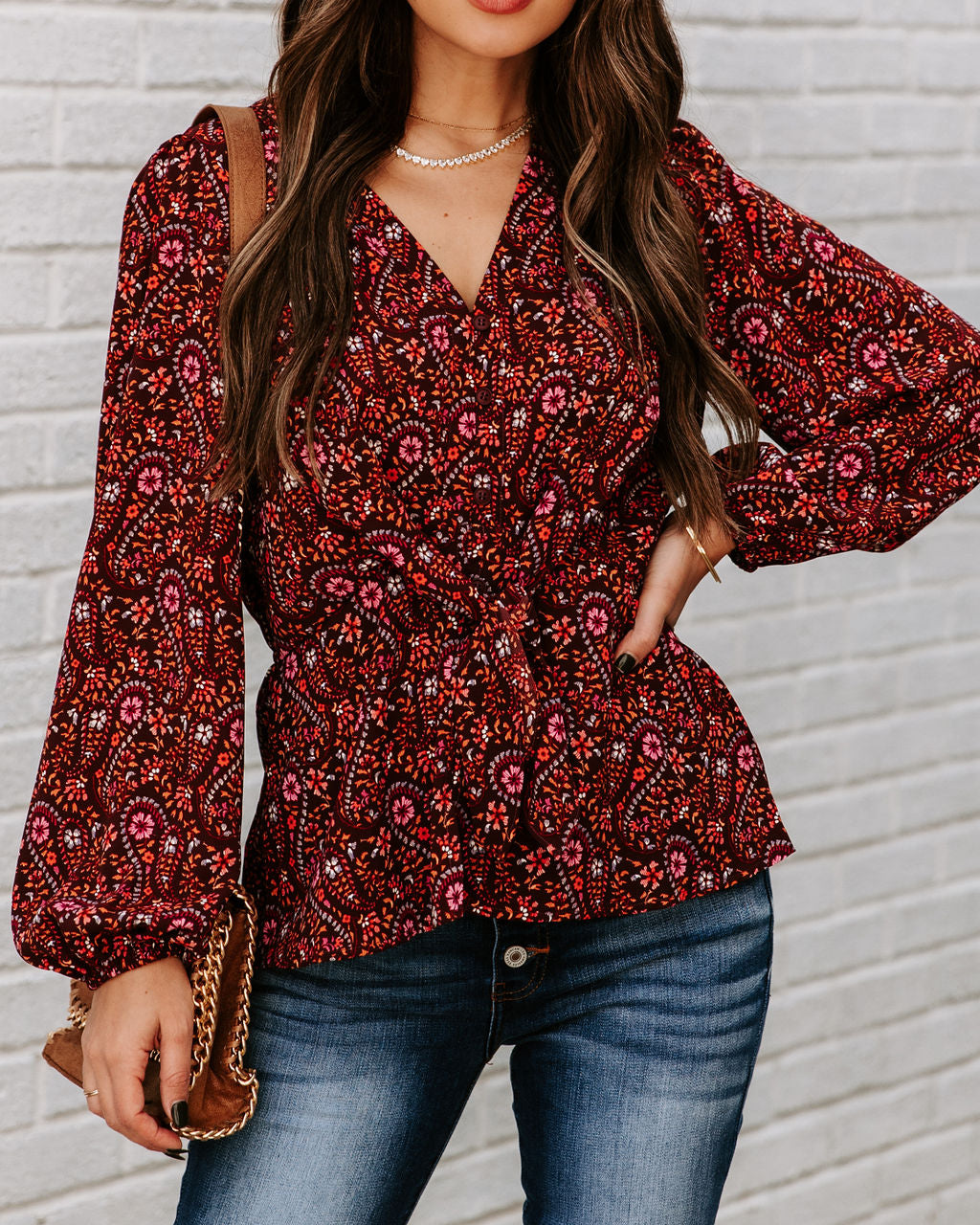 Us Forever Paisley Tie Front Peplum Blouse - FINAL SALE SKIE-001