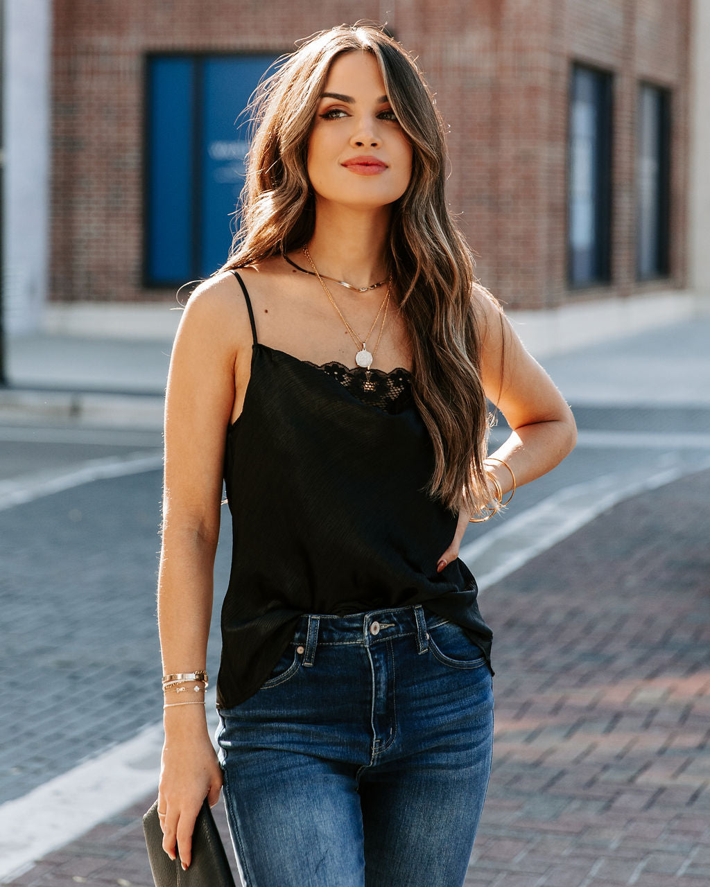 Stop And Stare Cowl Neck Lace Cami Tank - Black - FINAL SALE Ins Street