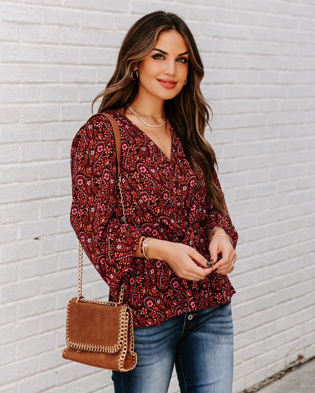 Us Forever Paisley Tie Front Peplum Blouse - FINAL SALE SKIE-001