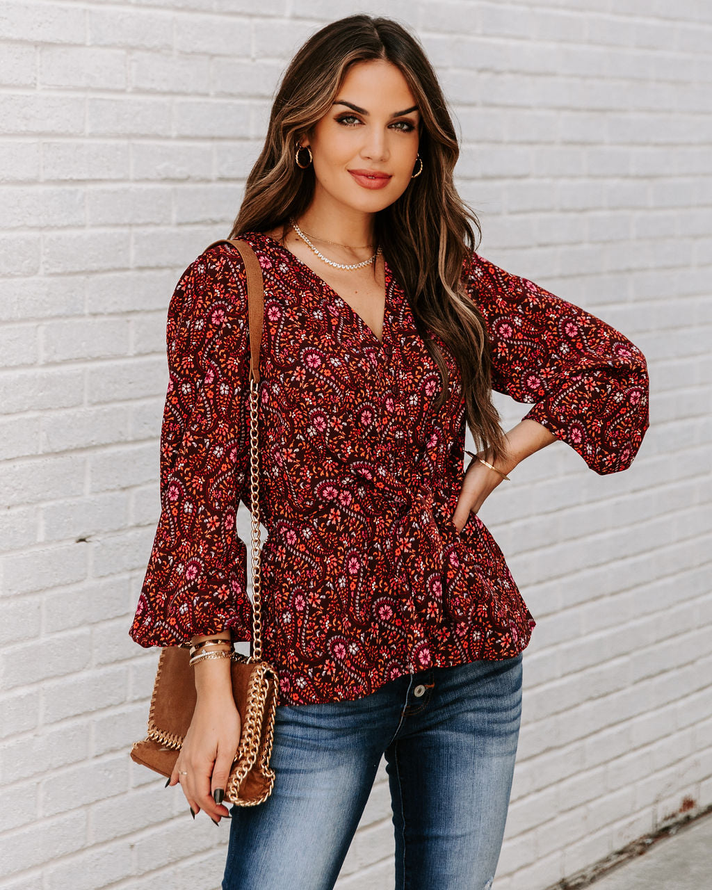 Us Forever Paisley Tie Front Peplum Blouse - FINAL SALE SKIE-001