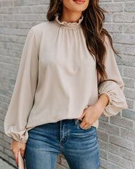 Zea Ruffle Mock Neck Blouse - Ecru Ins Street