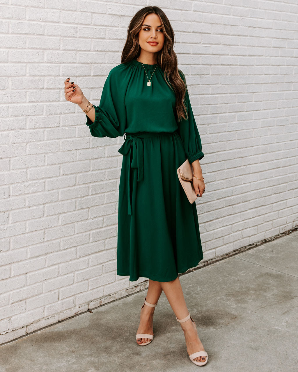 Woodhaven Tie Midi Dress - Hunter Green Ins Street