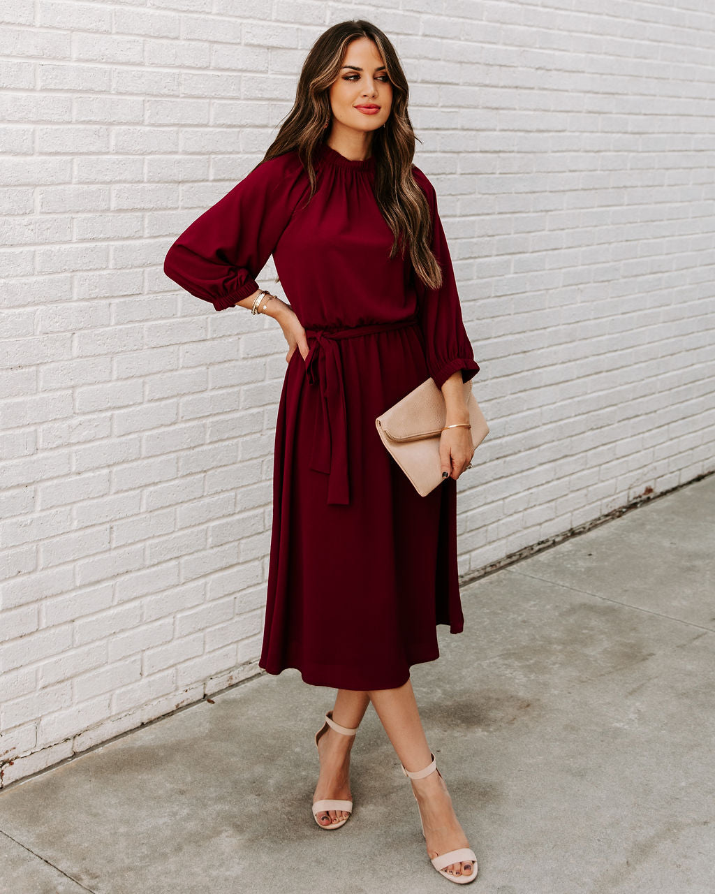 Woodhaven Tie Midi Dress - Wine Ins Street