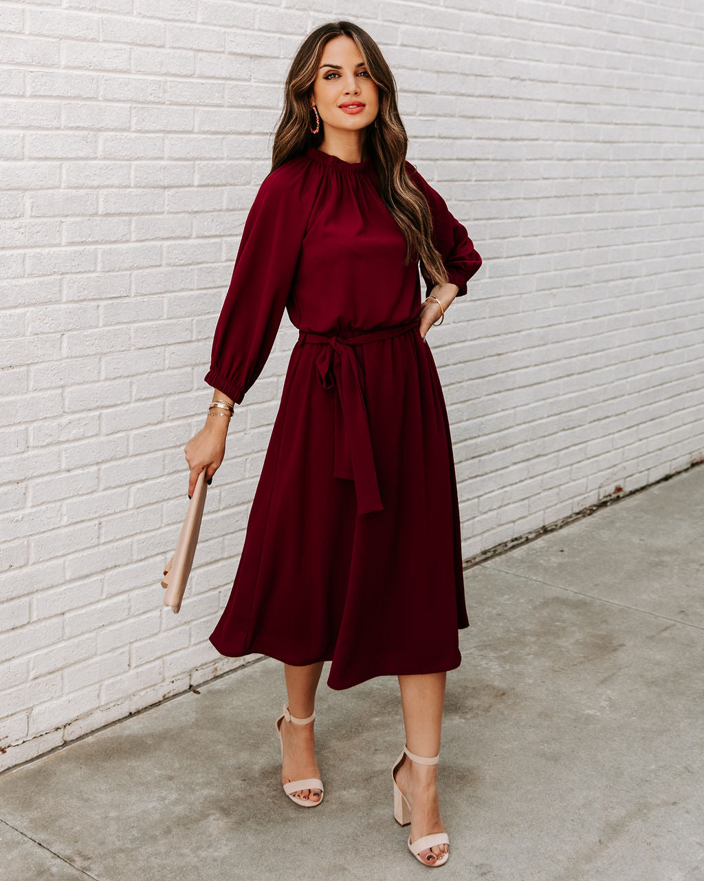 Woodhaven Tie Midi Dress - Wine Ins Street