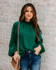 Zea Ruffle Mock Neck Blouse - Hunter Green Ins Street