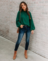 Zea Ruffle Mock Neck Blouse - Hunter Green Ins Street