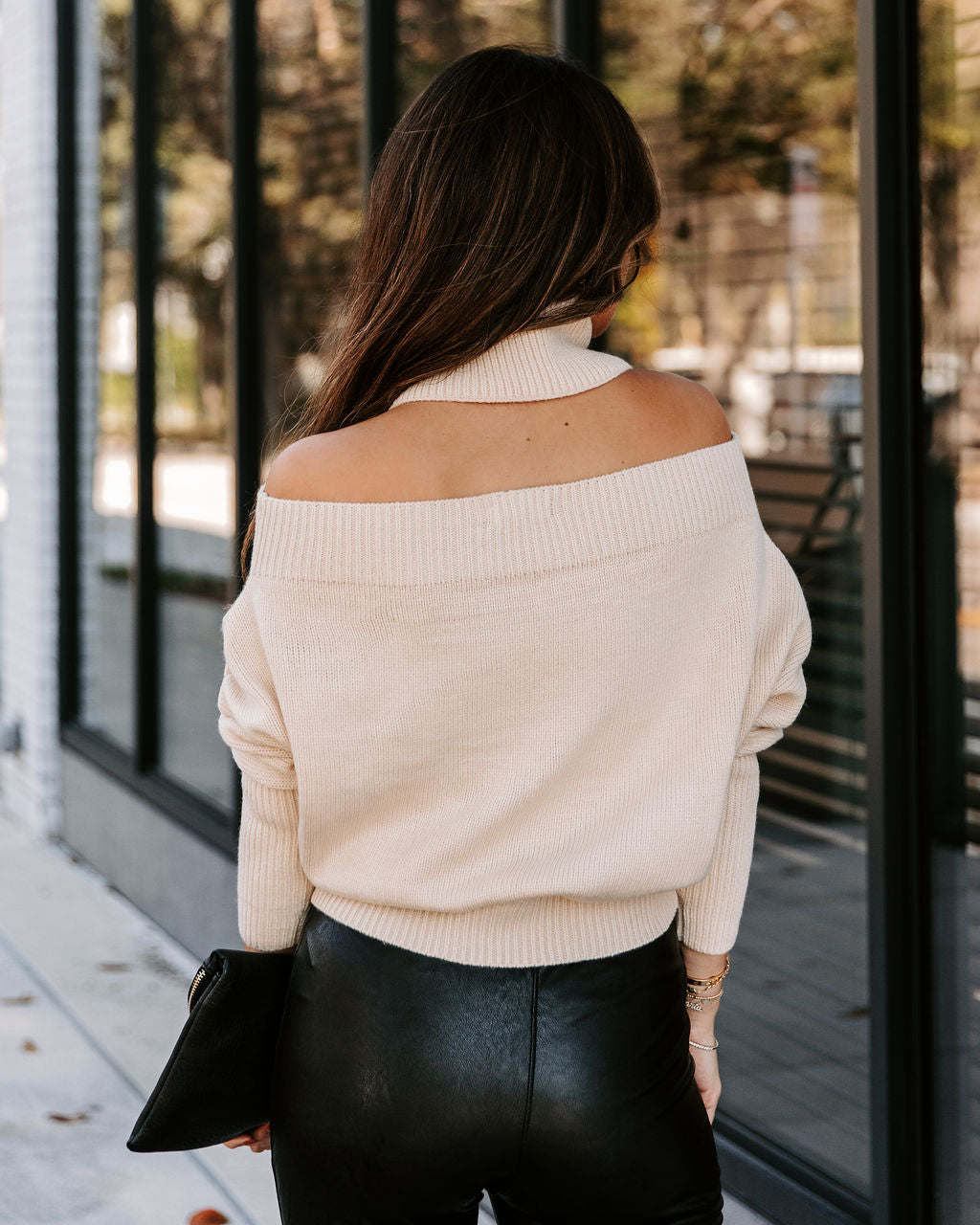 Rikki Cold Shoulder Turtleneck Knit Sweater - Cream Ins Street