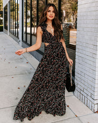 Charlotta Floral Ruffle Cutout Maxi Dress - Black - FINAL SALE Ins Street