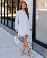 Risky Business Pocketed Button Down Shirt Dress - Sky Blue Ins Street