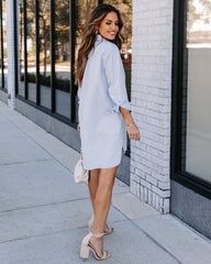 Risky Business Pocketed Button Down Shirt Dress - Sky Blue Ins Street