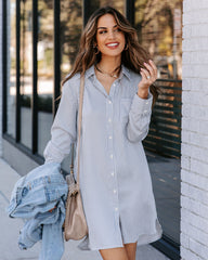 Nolita Pocketed Striped Button Down Shirt Dress - Blue Ins Street