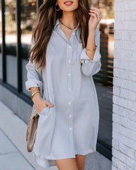 Nolita Pocketed Striped Button Down Shirt Dress - Blue Ins Street