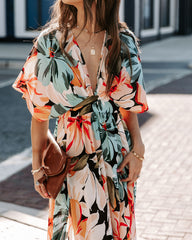 Janika Floral Kimono Midi Dress Ins Street