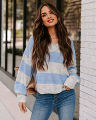 Bixley Striped V-Neck Knit Sweater - Blue - FINAL SALE InsStreet