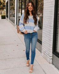 Bixley Striped V-Neck Knit Sweater - Blue - FINAL SALE InsStreet